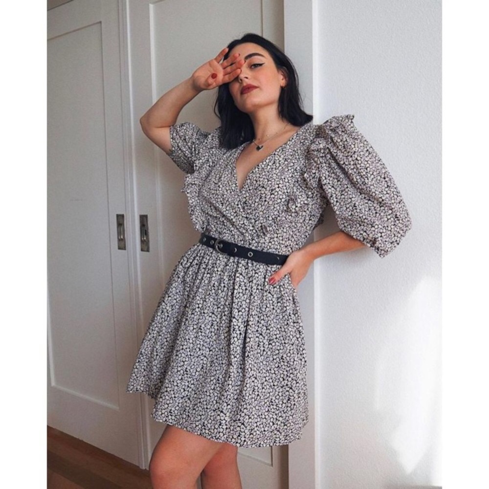 H&M Floral Puff Sleeve Cotton Dress Size S